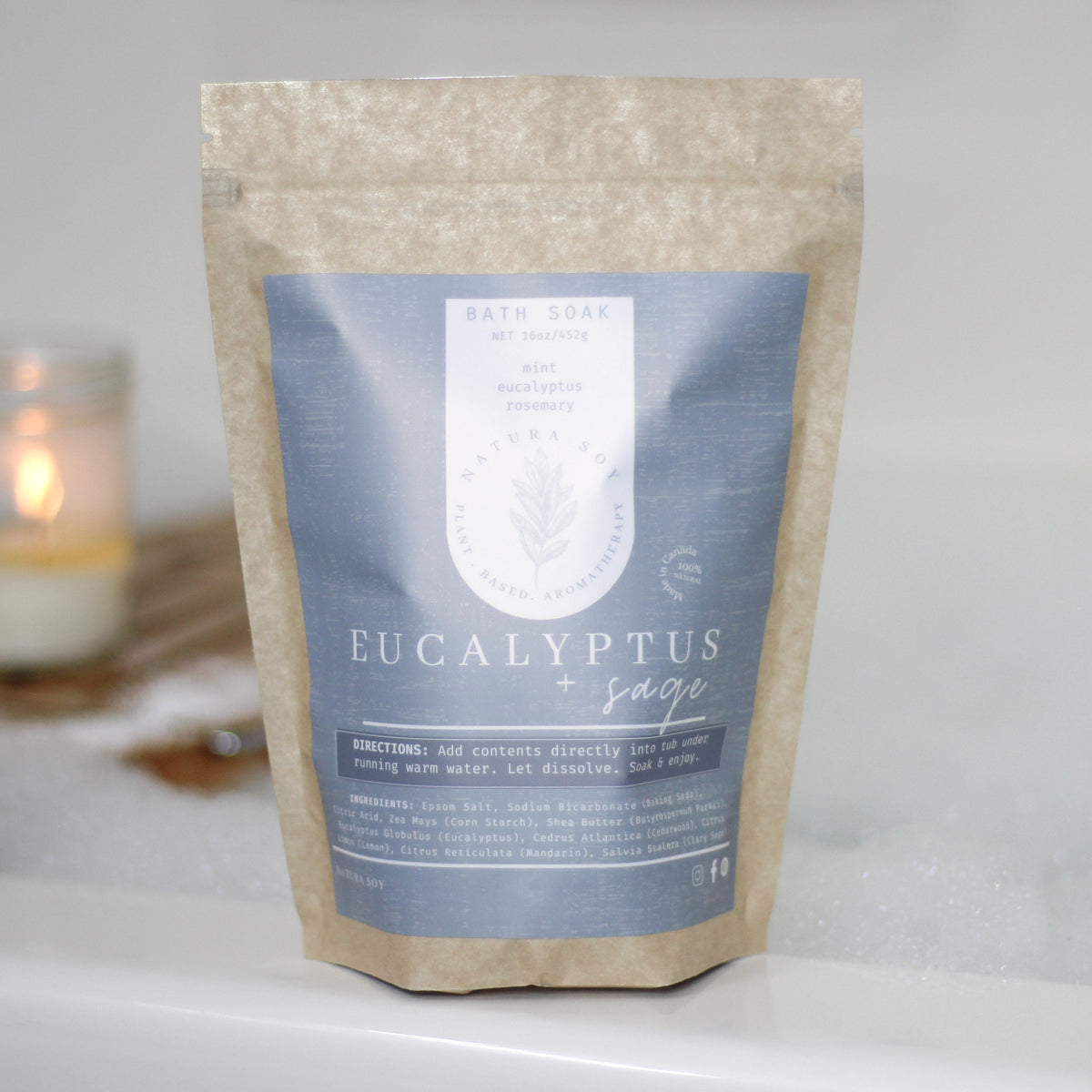 Eucalyptus + Sage Bath Soak Fragrant Fizzing Bath Salts (7 oz