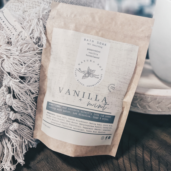 Vanilla + Mint Bath Soak | Fragrant Fizzing Bath Salts (7 oz)